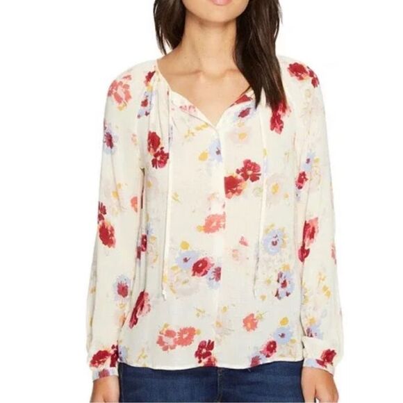 Lucky Brand Major Floral Cream Boho Peasant Festival Blouse - Picture 2 of 16